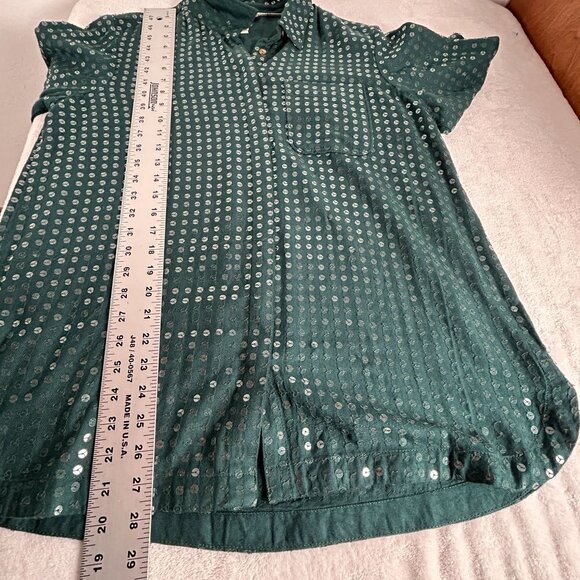 Anthropologie Pilcro Womens Sequin Button-Up Shirt Blouse Medium Green Pocket - Picture 9 of 9